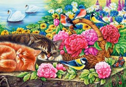 Puzzle 1000 elementów Koty w kwiatach leniwa niedziela